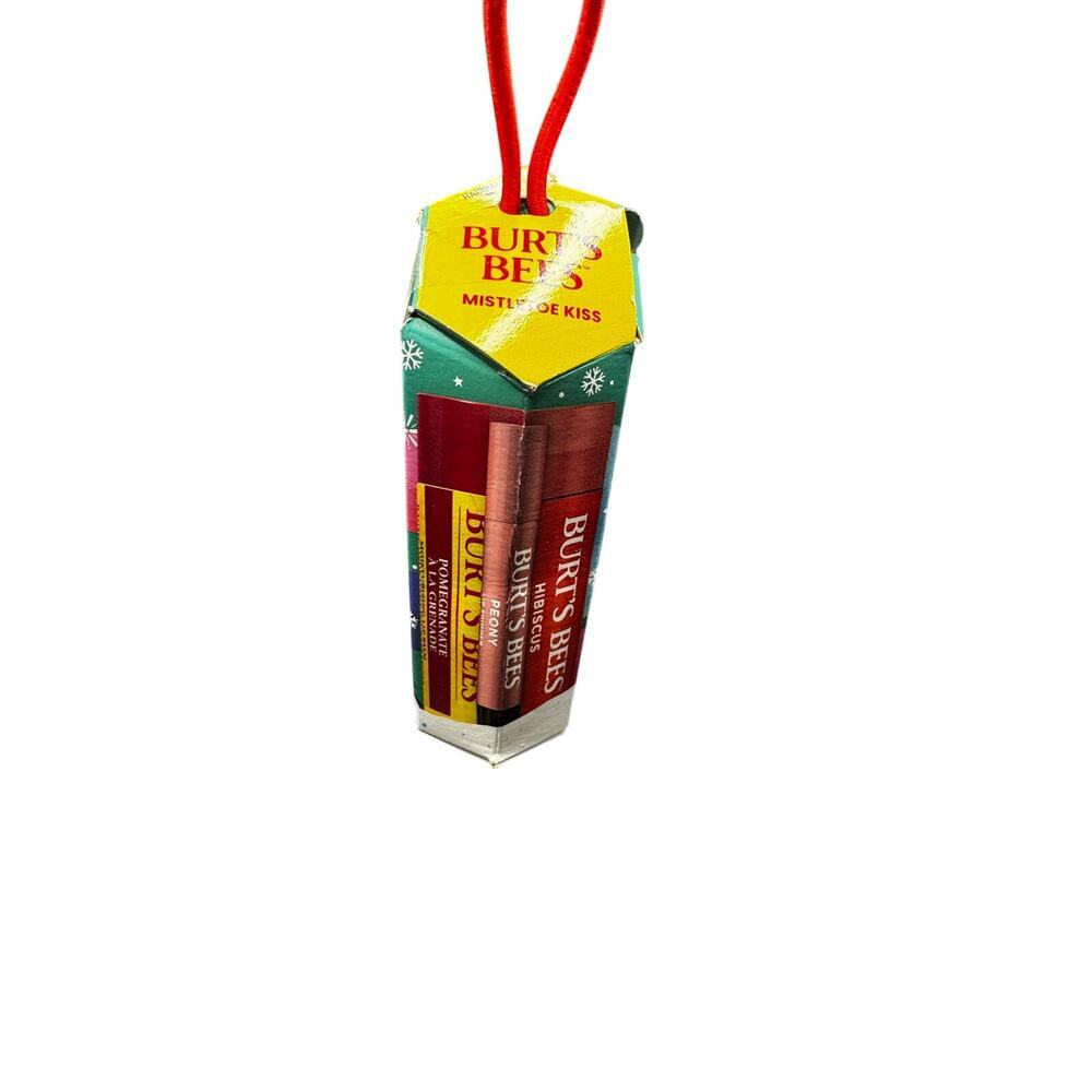 NWT Burts Bee Mistletoe Kiss 3 Pack Chapstick With Hair Tie